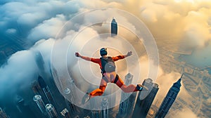 Urban Skydive: Cityscape Adrenaline Rush./n