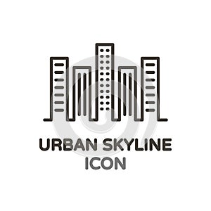 Urban skyline with skyscrapper buildings. Vector thin line