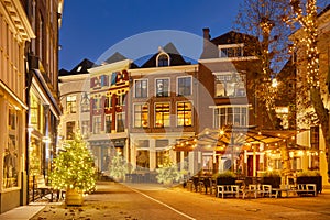 Urban square with christmas decoration in the city center of Deventer, The Netherlands