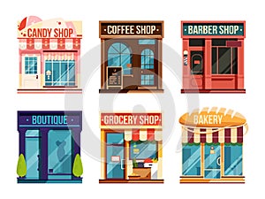 Urban stores set isolate on white background. Business retail. Vector illustration