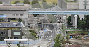 A urban street of cityscape in Ariake Tokyo daytime cloudy tiltshift high angle