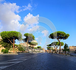 Urban street of Rome: the Via dei Fori Imperiali, Italy.