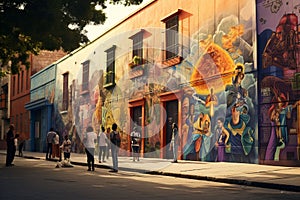 Urban street scenes with colorful murals