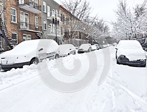 Urban street after snowstorm