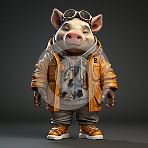 Urban Street Style 3d Pig Character With Glasses And Jacket