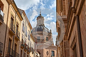 Urban street view with cathedral: Escuelas Menores de la Universidad de Salamanca