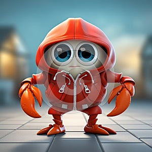Urban Style Cartoon Crab: Cute Red Crab Wearing Hoodie With Volumetric Lighting