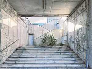 Urban styled street background. Aged wall and stairs creating an abstract architectural geometry. Empty copy space