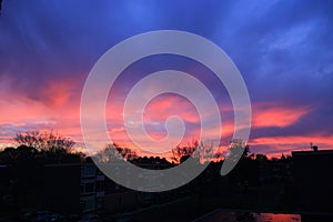 Urban sunrise over the city Velp Netherlands