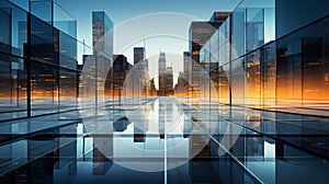 Urban Symphony: Embracing Modern Architecture in a Golden Hour Glow photo