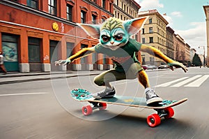 Urban Thrills: Gremlin Skateboarding Captured Through a Leica Lens, Dynamic Motion Blur in Skate Attire