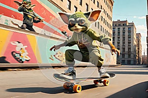 Urban Thrills: Gremlin Skateboarding Captured Through a Leica Lens, Dynamic Motion Blur in Skate Attire