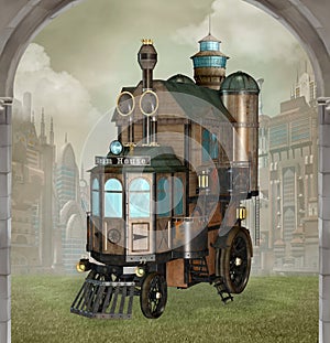 Urban tour in a steampunk vehicle
