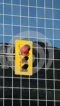 Urban traffic light on red