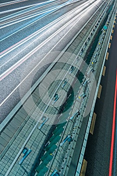 Urban traffic road with light trails in city of China