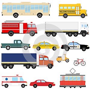 Urban transport, public transport. A set of cars and buses.