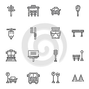 Urban transportation line icons set