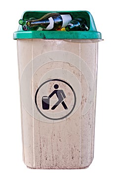 Urban trashcan full of bottles