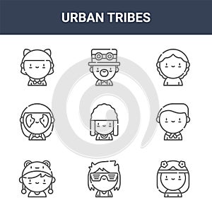 9 urban tribes icons pack. trendy urban tribes icons on white background. thin outline line icons such as hippie, preppy,