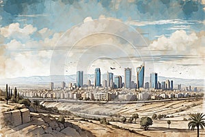 Urban view of Jerusalem under cloudy sky