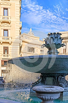 Urban view of Naples: Fountain of the Artichoke into Square Trieste and Trento.