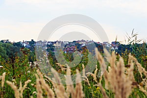 Urban village on the background fields