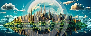 Urban Vision Digital Painting of a City in a Bubble for World Cities Day Concept