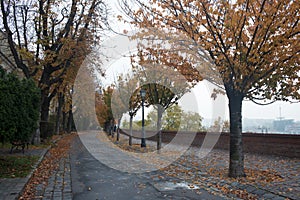 Urban walk along the river at Budapest in autumn