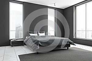 Urban white and grey bedroom. Corner view