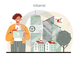 Urbanist concept. Architect studying and developing urban structure