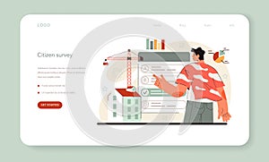 Urbanist web banner or landing page. Architect studying and developing