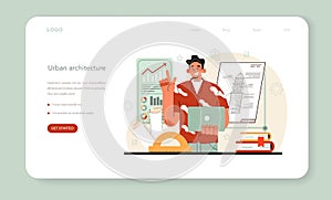 Urbanist web banner or landing page. Architect studying and developing