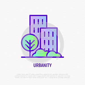 Urbanity thin line icon: landscape of city. Modern vector illustration