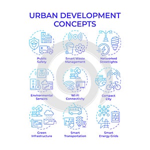 Urbanization blue gradient concept icons