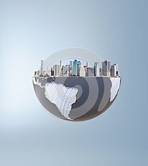 Urbanization concept globe and city