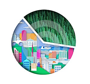 Urbanization pie charts infographic. Vector illustration in paper art style.