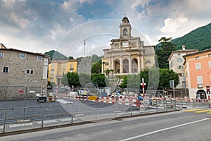 Urbanization works in the historic center of a Swiss city, Mendrisio