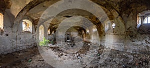 Urbex ubran exploration. Abandoned destroyed barn full of debris photo