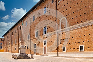 Urbino, Italy - August 9, 2017: Chiesa di San Domenico. Piazza Rinascimento