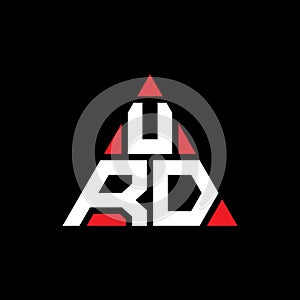 URD triangle letter logo design with triangle shape. URD triangle logo design monogram. URD triangle vector logo template with red