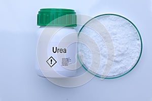 Urea in bottle , chemical in the laboratory and industry