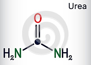 Urea, carbamide molecule. It is a nitrogenous compound containing a carbonyl group, is used as fertilizer, in cosmetics. Skeletal