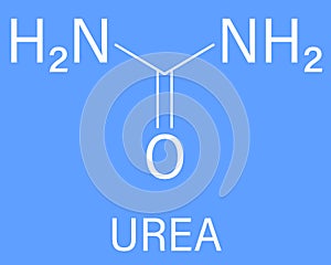 Urea or carbamide molecule. Used in cosmetics, fertilizer, present in urine. Skeletal formula.