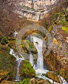 Urederra waterfalls view at autumn