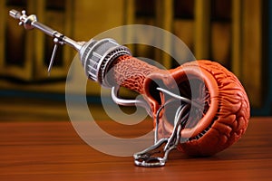 ureteroscope entering a kidney model