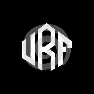 URF letter logo design with polygon shape. URF polygon and cube shape logo design. URF hexagon vector logo template white and