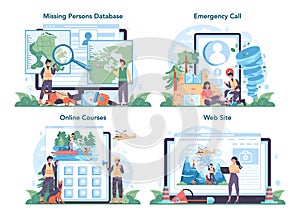 Urgency rescuer online service or platform set. Ambulance lifeguard