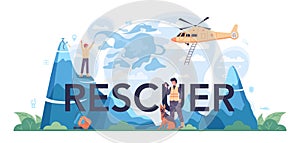 Urgency rescuer typographic header. Ambulance lifeguard in uniform
