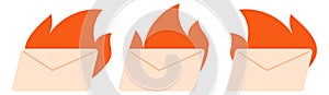 Urgent important messages icon. Mail burning in fire
