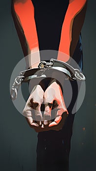 Urgent message womans hands in handcuffs, a plea against violence photo